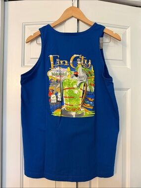 Margaritaville Blue “Fin City” Graphic Tank Top (Ptp 20”)